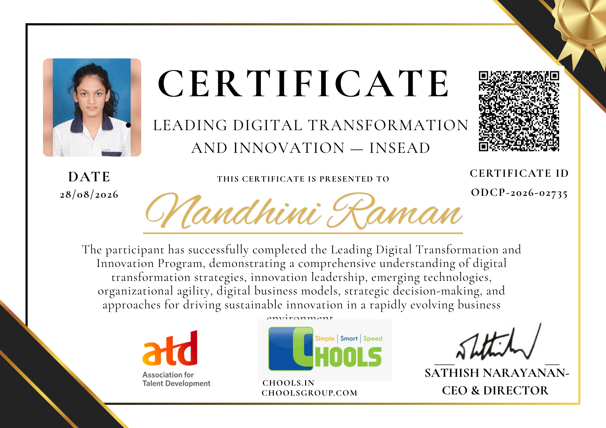 Leading Digital Transformation and Innovation — INSEAD Program Certificate